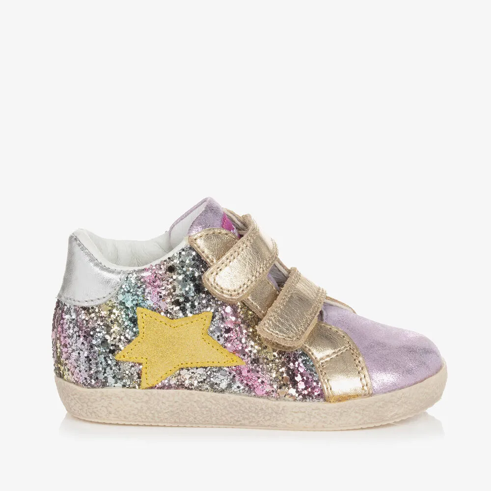 Girls Purple Sequin Leather Trainers