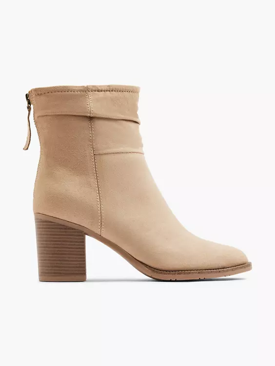 Graceland  Beige Ruched Ankle Boot with Zipper