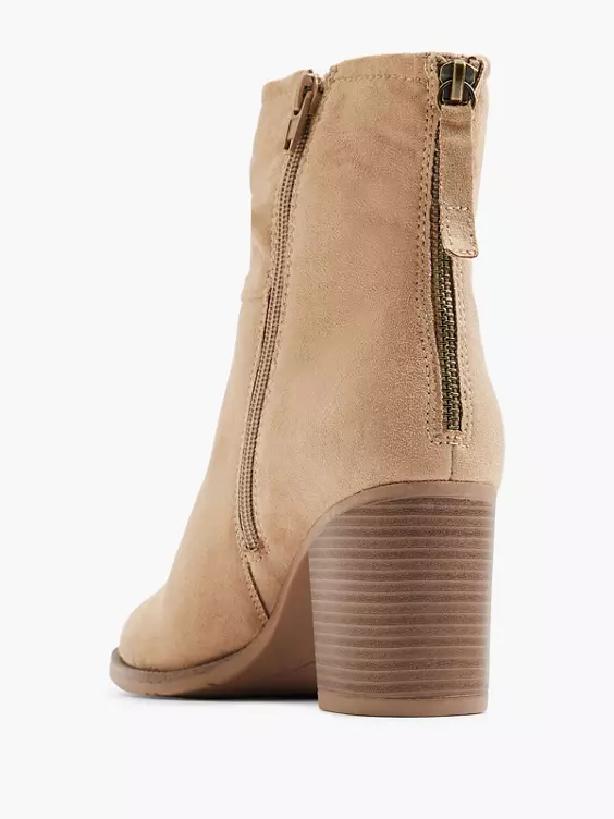 Graceland  Beige Ruched Ankle Boot with Zipper