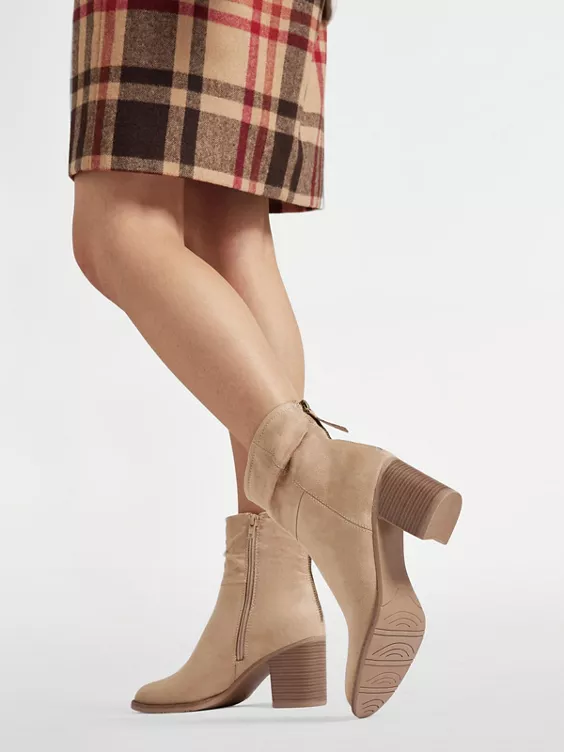 Graceland  Beige Ruched Ankle Boot with Zipper