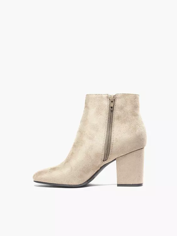 Graceland  Beige Suede Block Heeled Zip Ring Ankle Boot