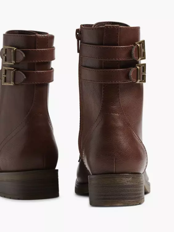 Graceland  Brown Double Buckle Lace Up Ankle Boot