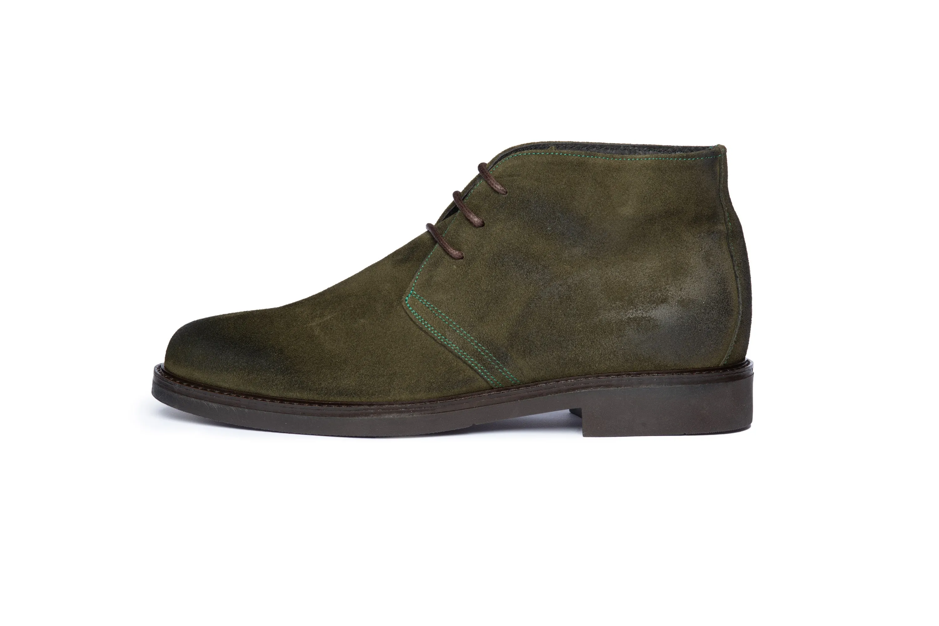 Green Suede Ankle Boot with Rubber Sole