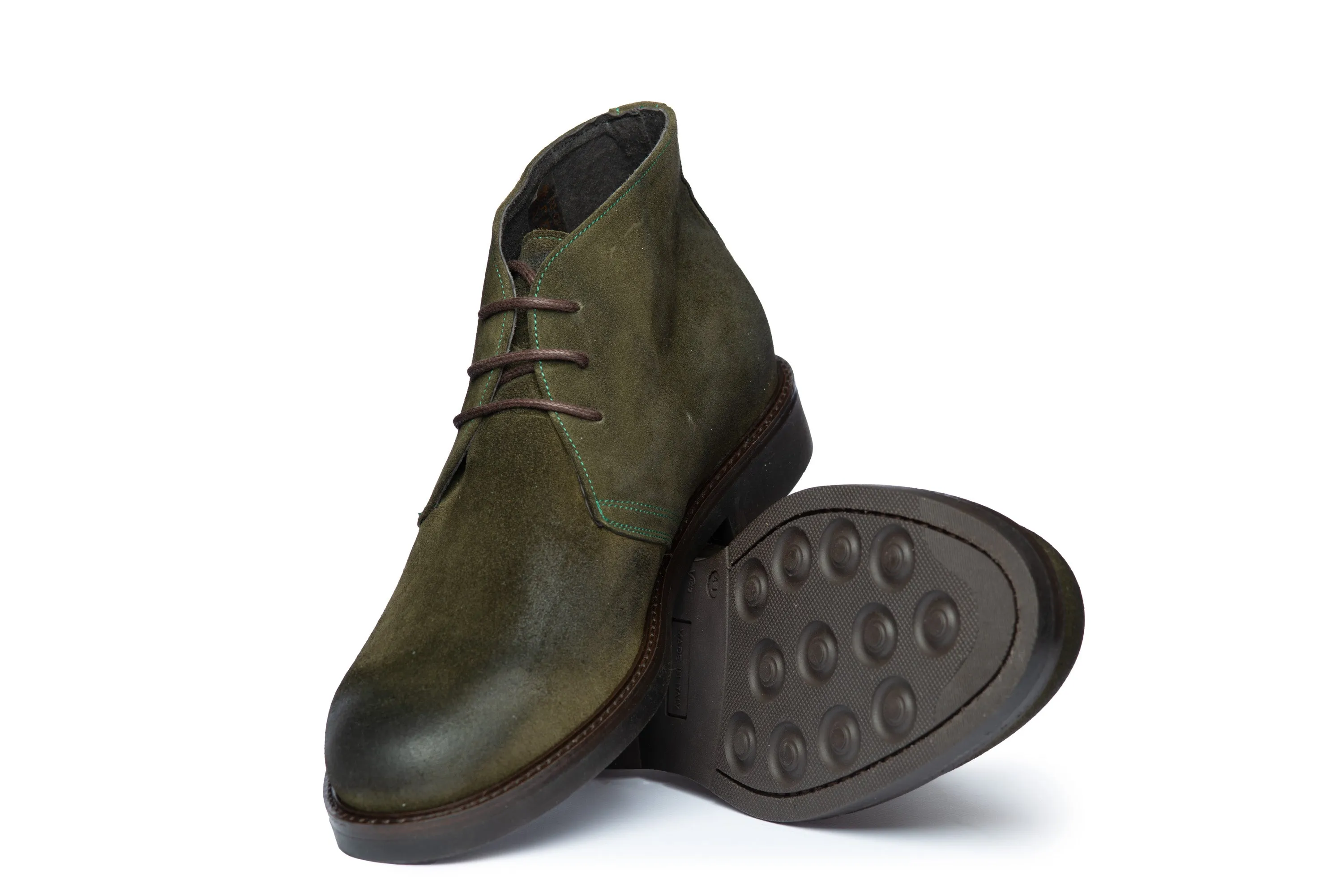 Green Suede Ankle Boot with Rubber Sole