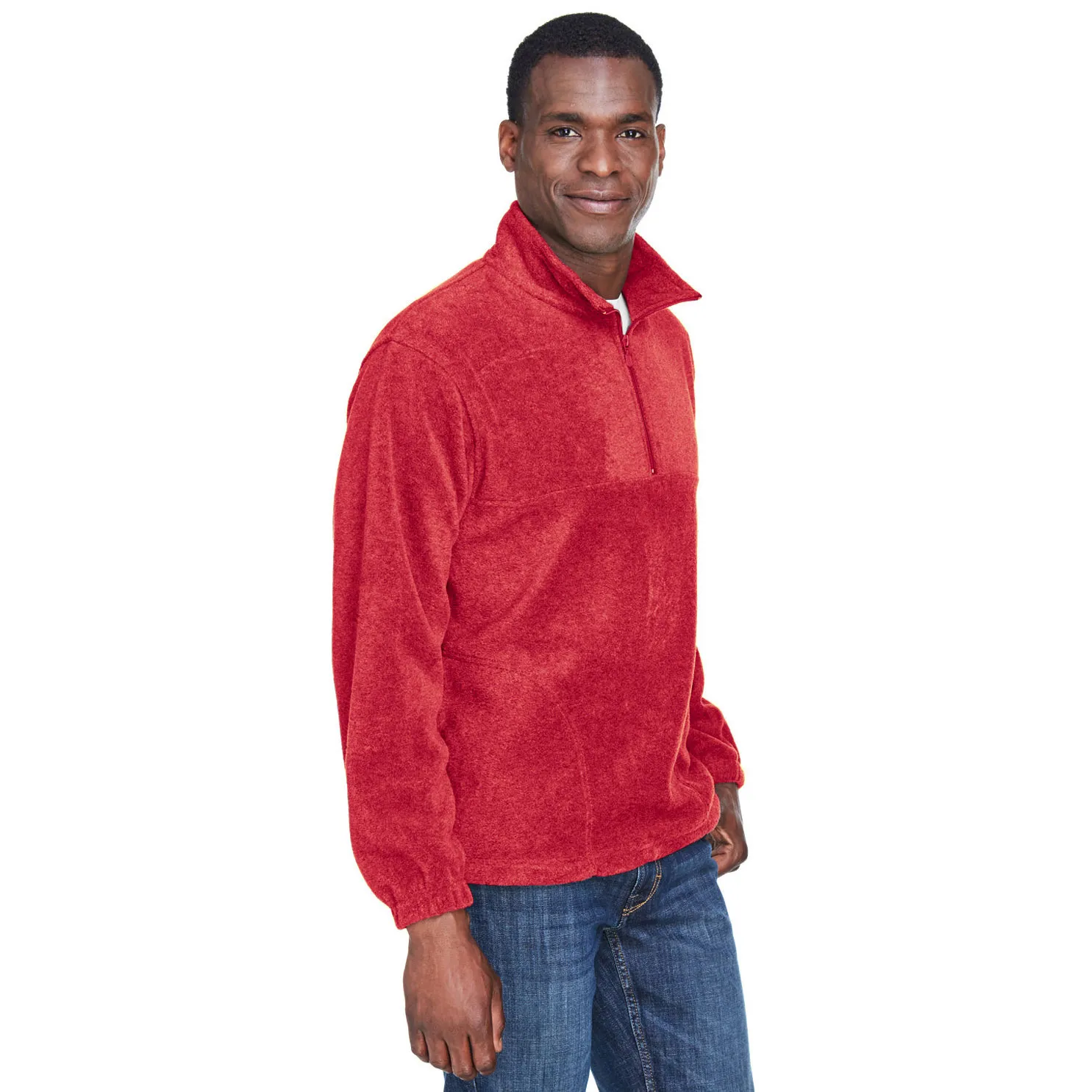 Harriton M980 Adult 8 oz. 1/4-Zip Fleece Pullover - Red