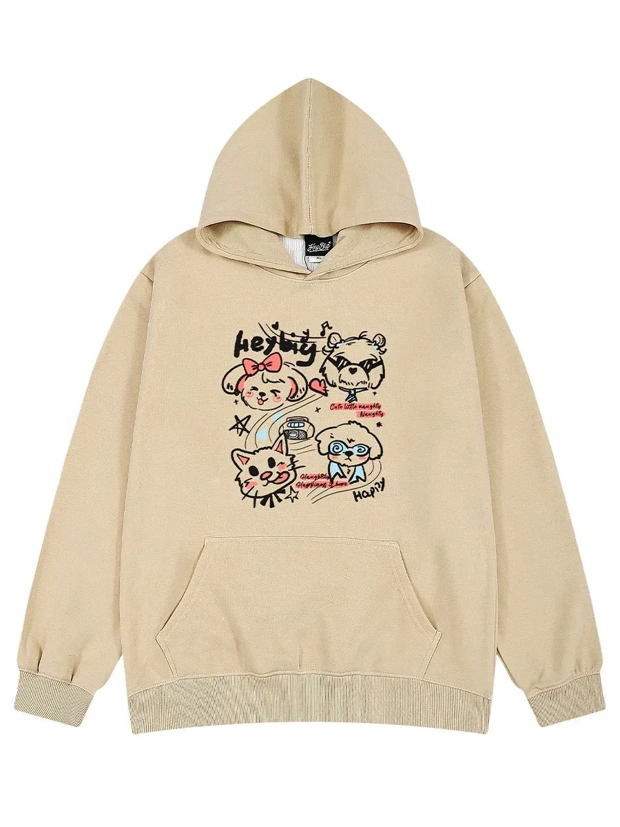 Heavy trendy brand cartoon print hooded sweatshirt for men and women in autumn and winter thickened trendy brand handsome high s