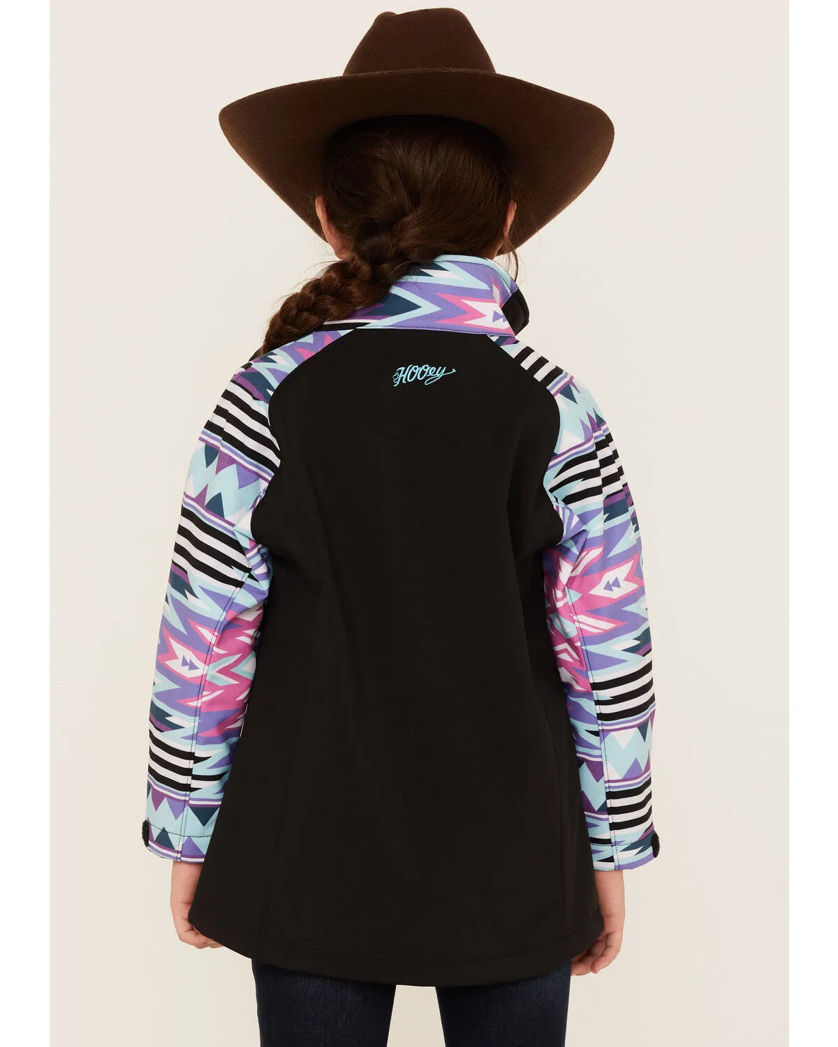 Hooey Girls' Southwestern Print Sleeve Zip-Front Softshell Jacket