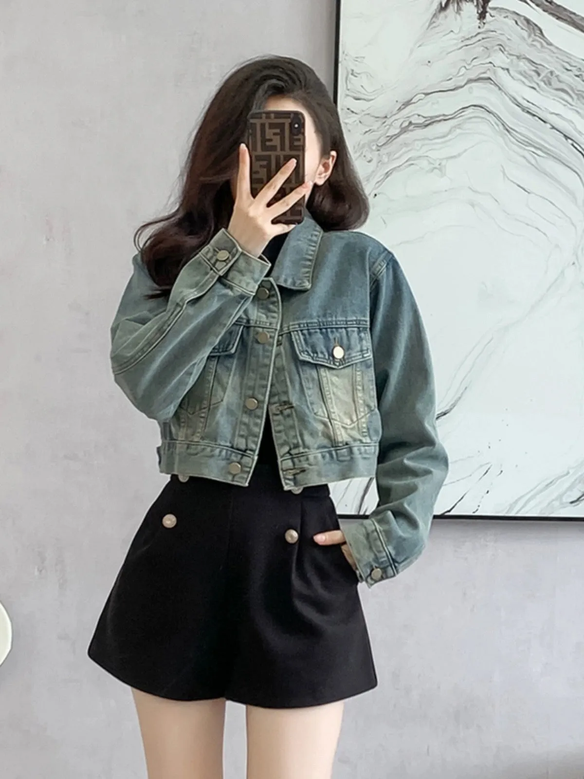 Korean style loose washed denim short jacket for women 2024 spring small retro fashion temperament retro top for women