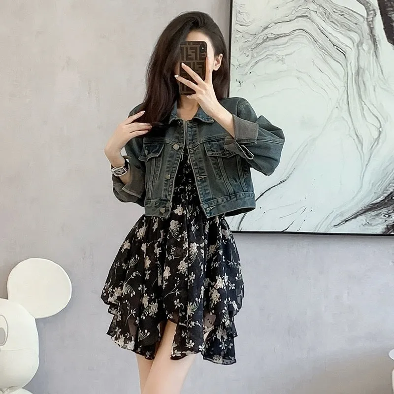 Korean style loose washed denim short jacket for women 2024 spring small retro fashion temperament retro top for women