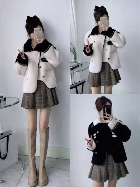 Lady Sheep Sheared Fur One-piece Short Fur Jacket Women's Lamb Hair Irregular Square Collar Granular Wool Temperament T3463