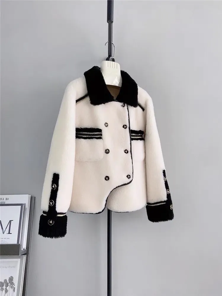 Lady Sheep Sheared Fur One-piece Short Fur Jacket Women's Lamb Hair Irregular Square Collar Granular Wool Temperament T3463