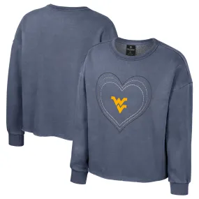 Lids Girls Youth Colosseum Navy West Virginia Mountaineers Audrey Washed Fleece Pullover Crewneck Sweatshirt