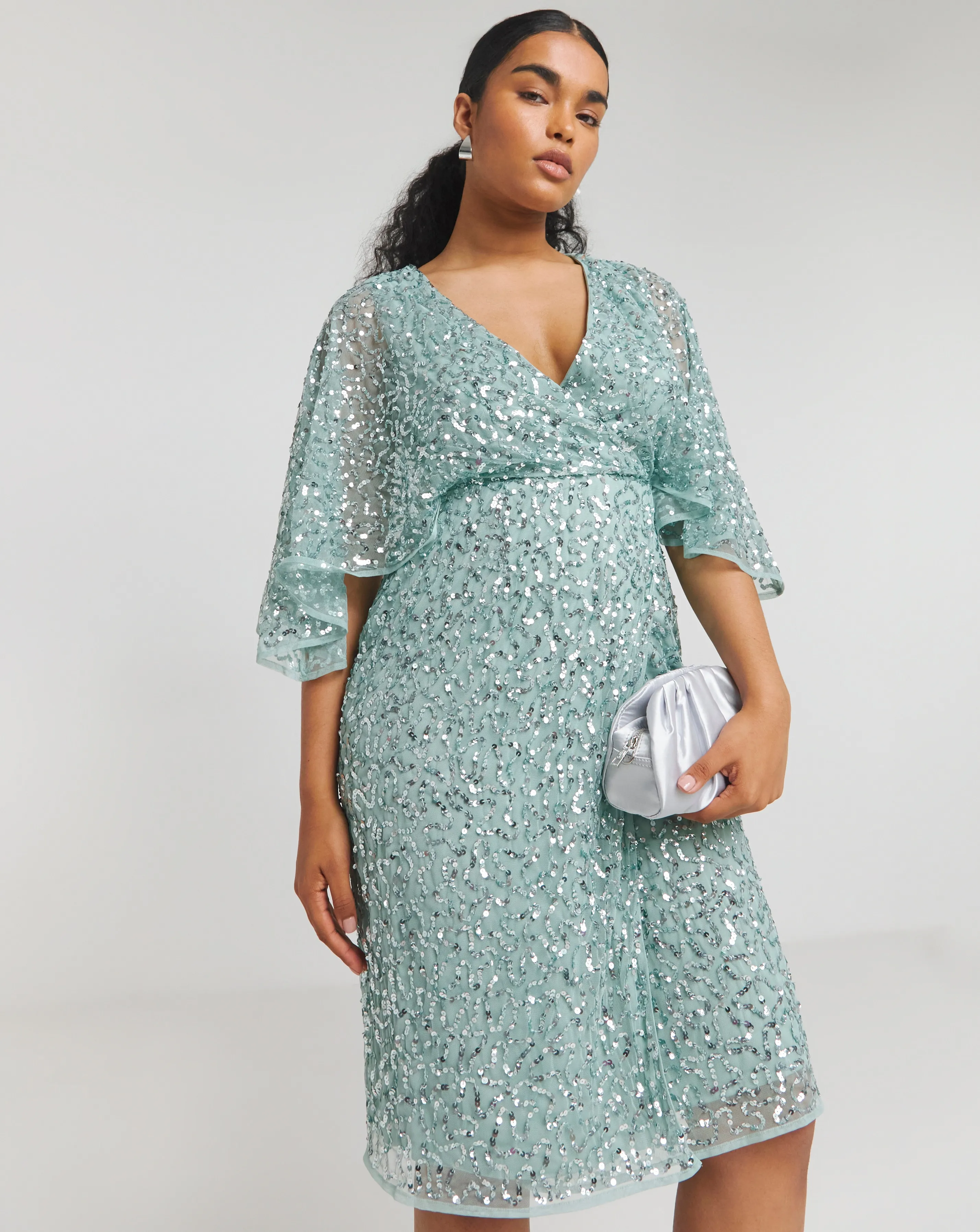 Maya Deluxe Fully Embellished Faux Wrap Midi Dress | Simply Be