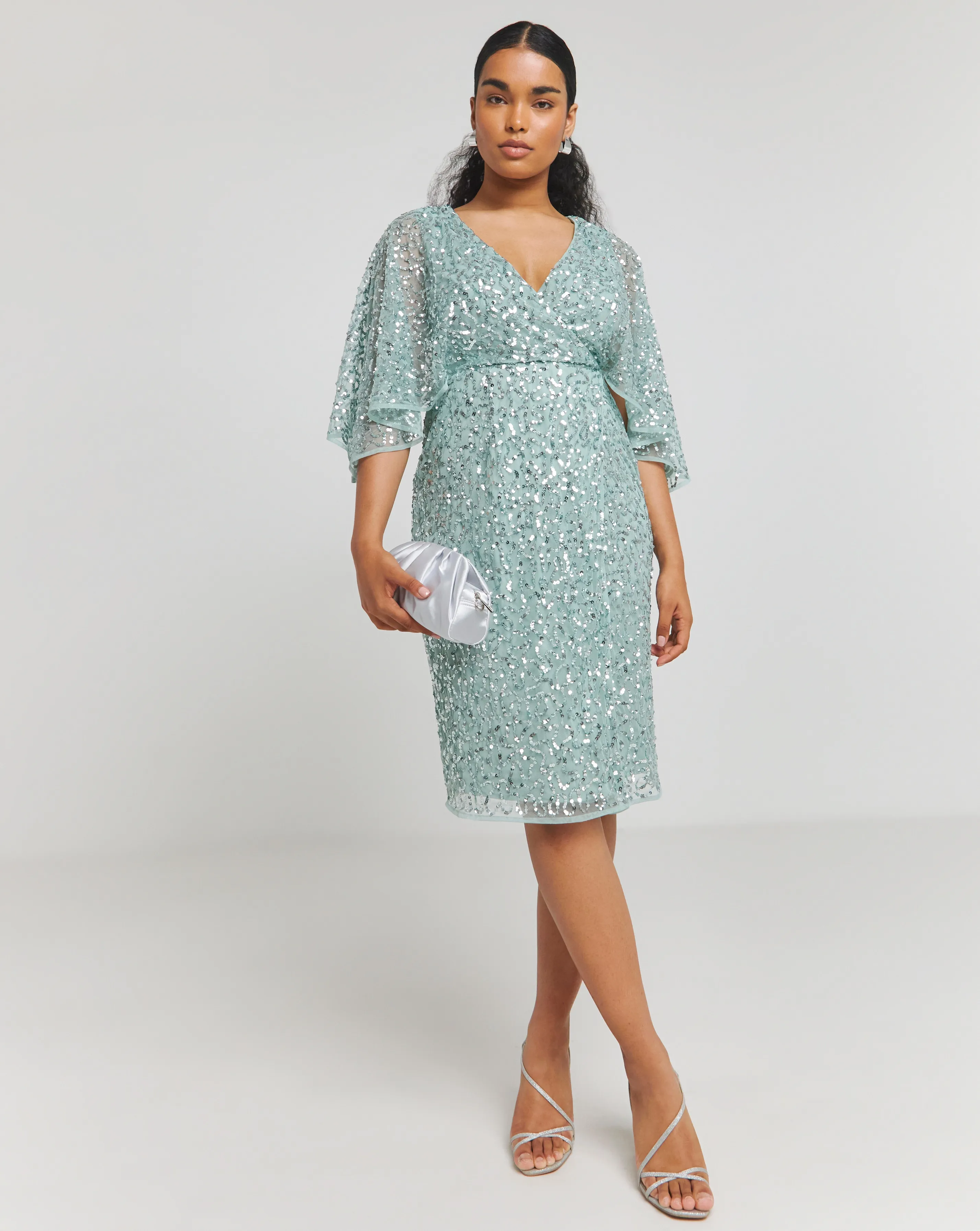 Maya Deluxe Fully Embellished Faux Wrap Midi Dress | Simply Be