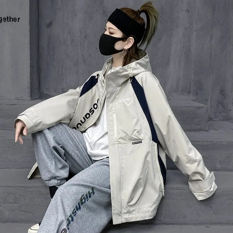 M's trendy brand street hooded jacket for women spring and autumn 2024 new cool women's tops sports windproof jacket