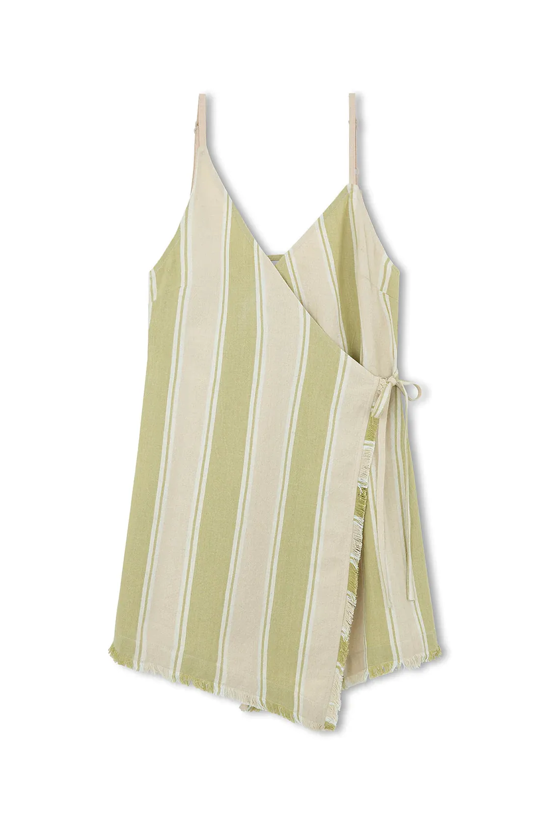 OLIVE STRIPE ORGANIC COTTON WRAP MINI DRESS - OLIVE STRIPE