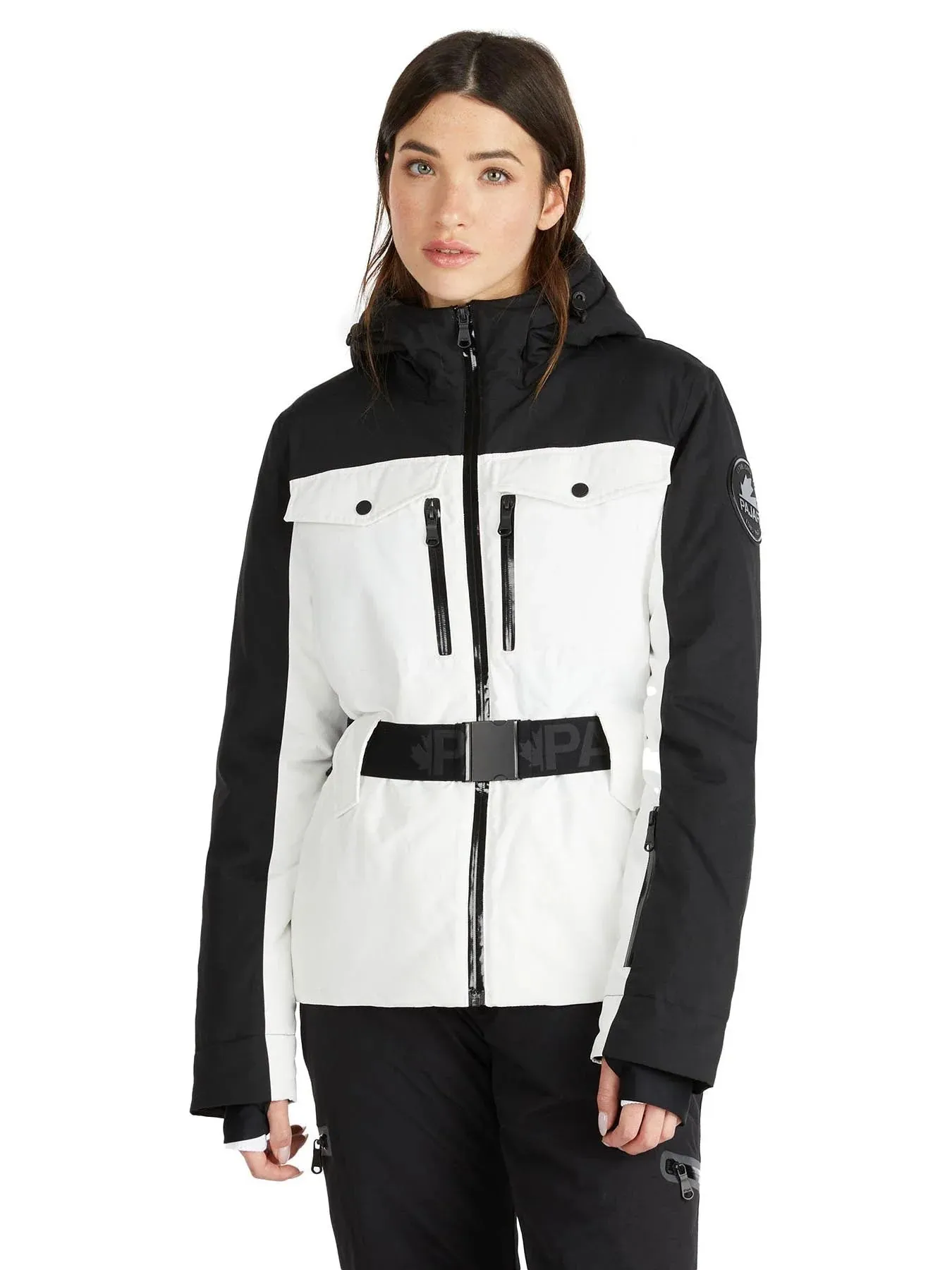 Pajar Womens Gabbi Belted Ski Jacket with Fixed Hood - WHITE