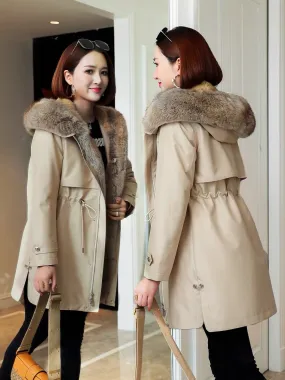 Parker Women's 2023 Winter New Mid-Length Detachable Rex Rabbit Liner Fox Fur Collar Loose Fur Hooded Jacket