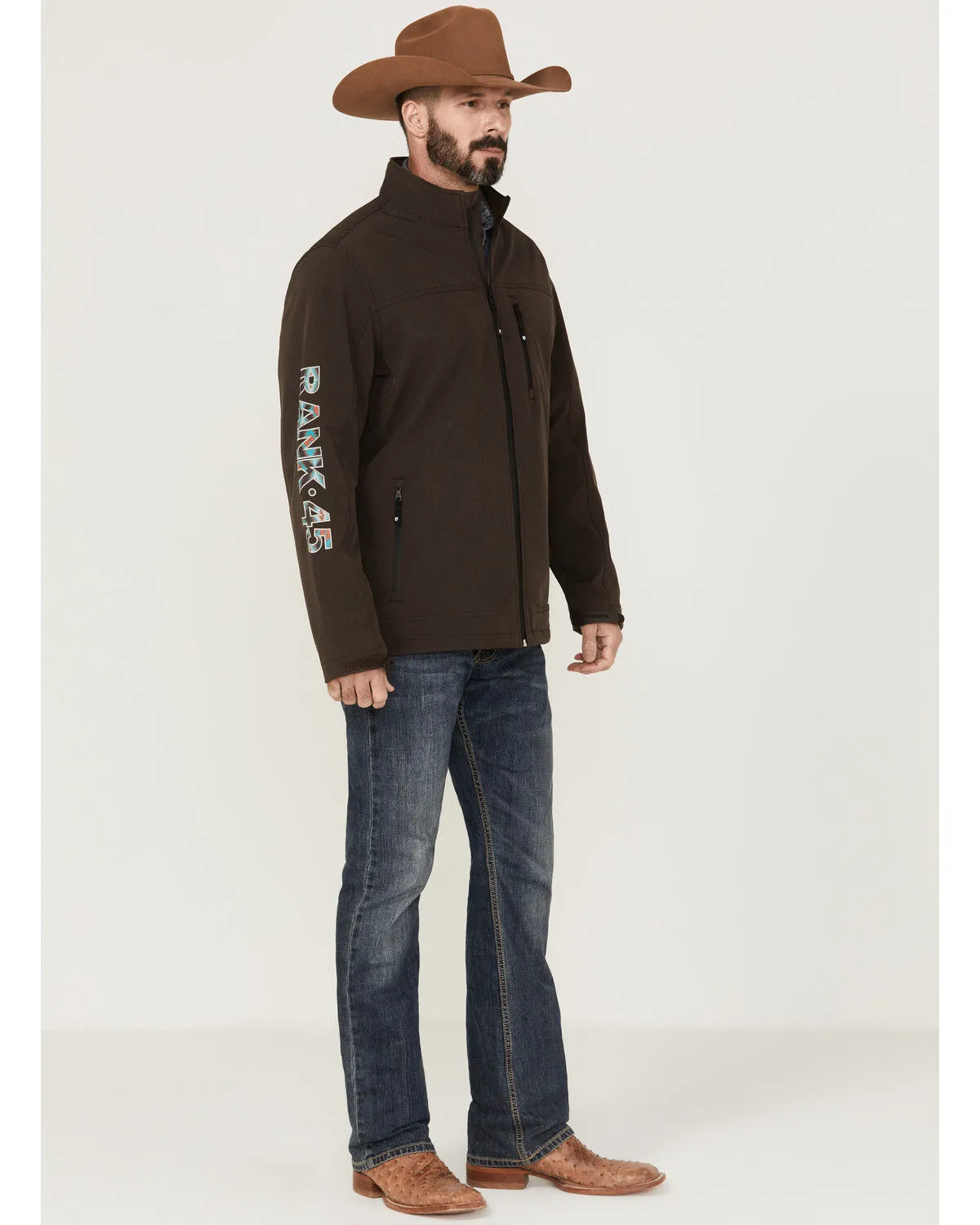 RANK 45® Men's Rodeo Southwestern Logo Sleeve Zip-Front Softshell Jacket