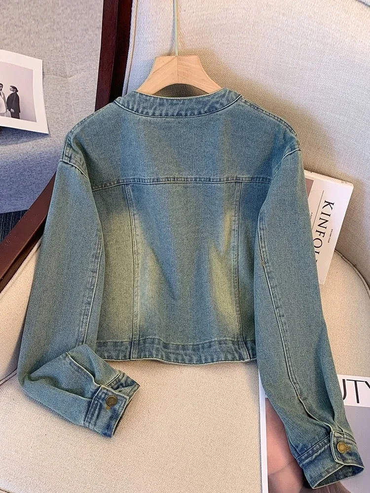 Retro short denim jacket 2024 new women's spring and autumn style small popular early spring denim jacket top