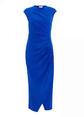 Royal Blue Scuba Crepe Midaxi Dress with Wrap Button Detail by Quiz | Look Again