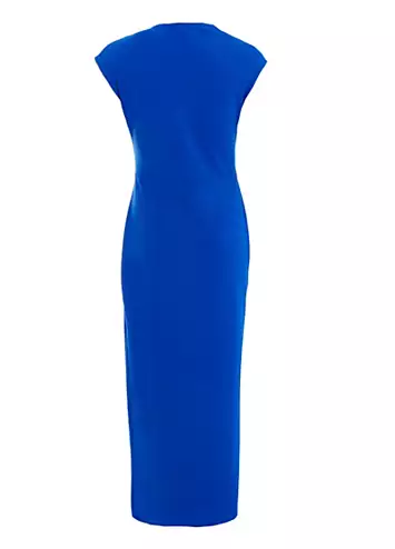 Royal Blue Scuba Crepe Midaxi Dress with Wrap Button Detail by Quiz | Look Again