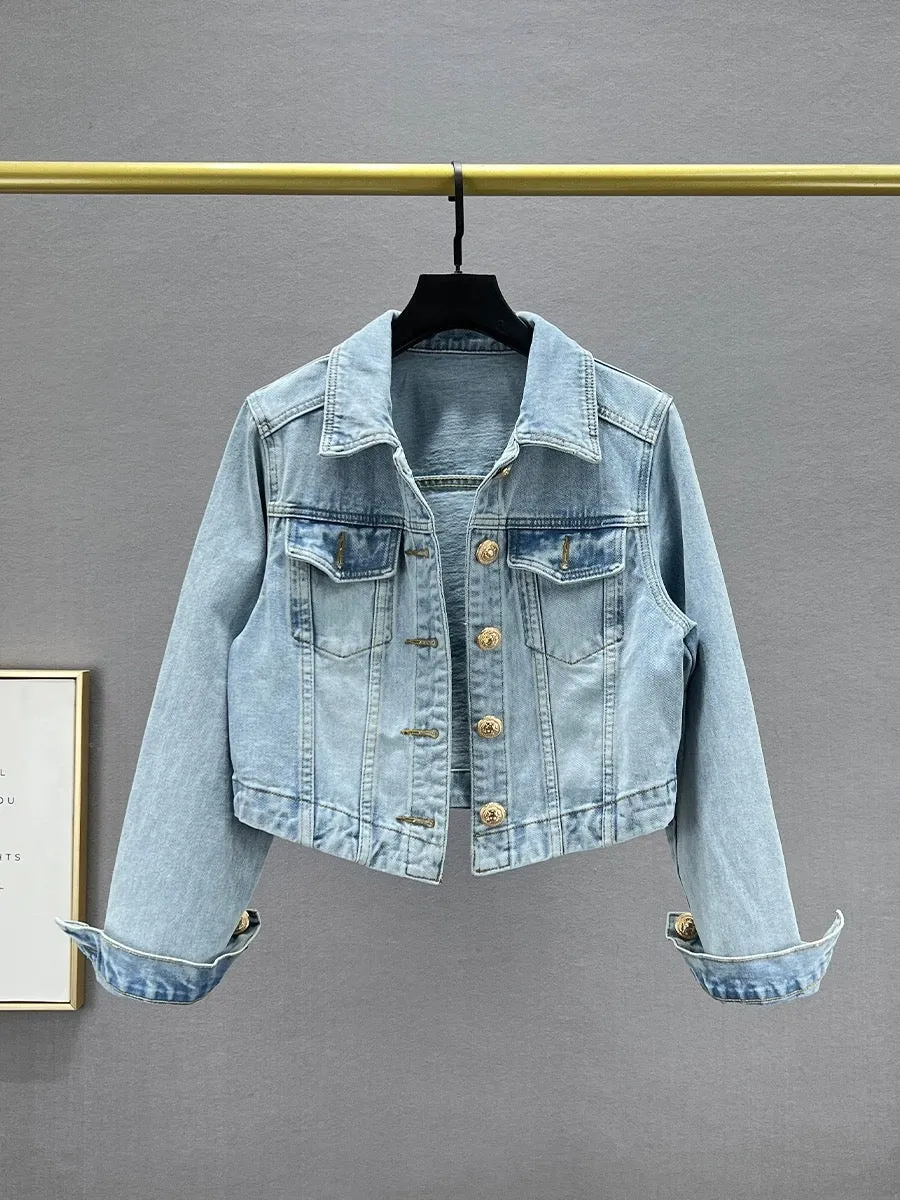 Short denim jacket for women 2024 new spring slim slim long-sleeved top for ins versatile and trendy