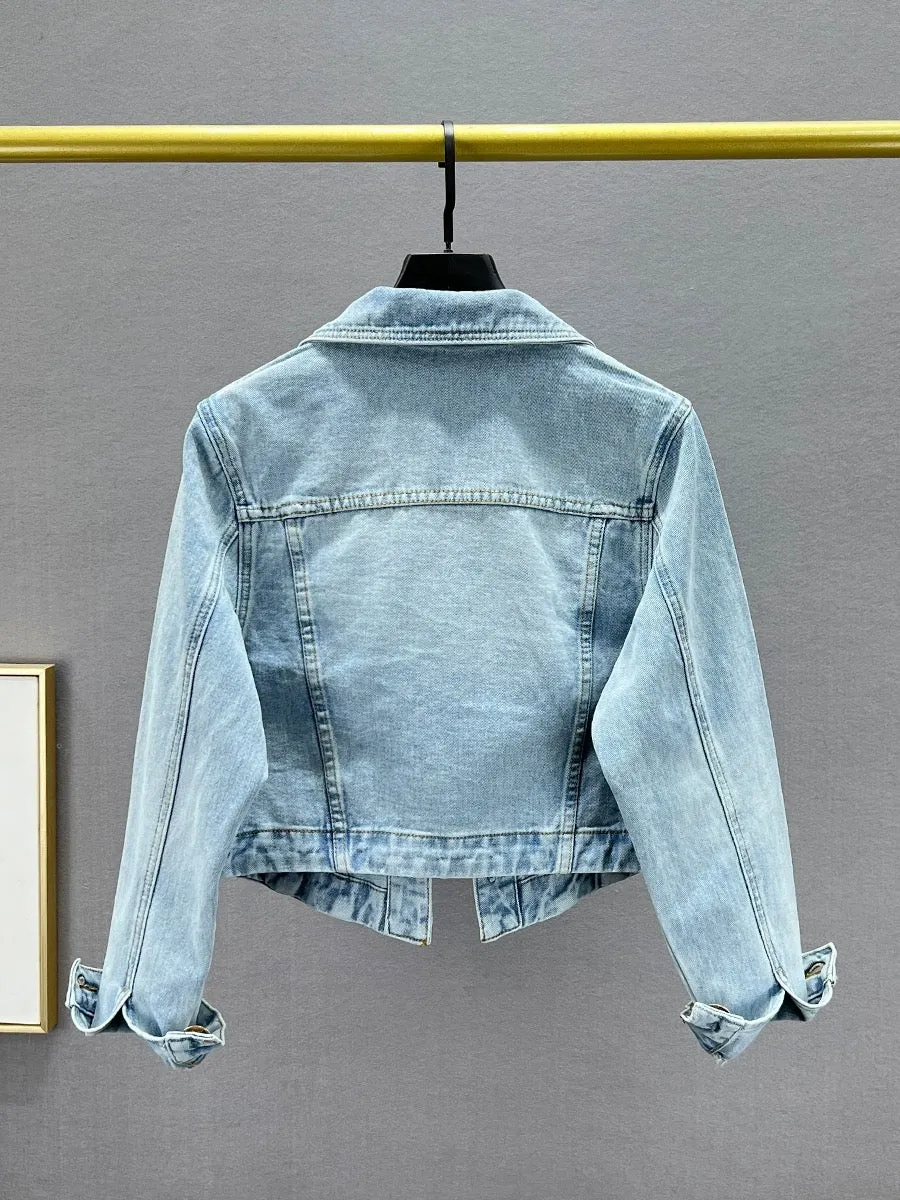 Short denim jacket for women 2024 new spring slim slim long-sleeved top for ins versatile and trendy