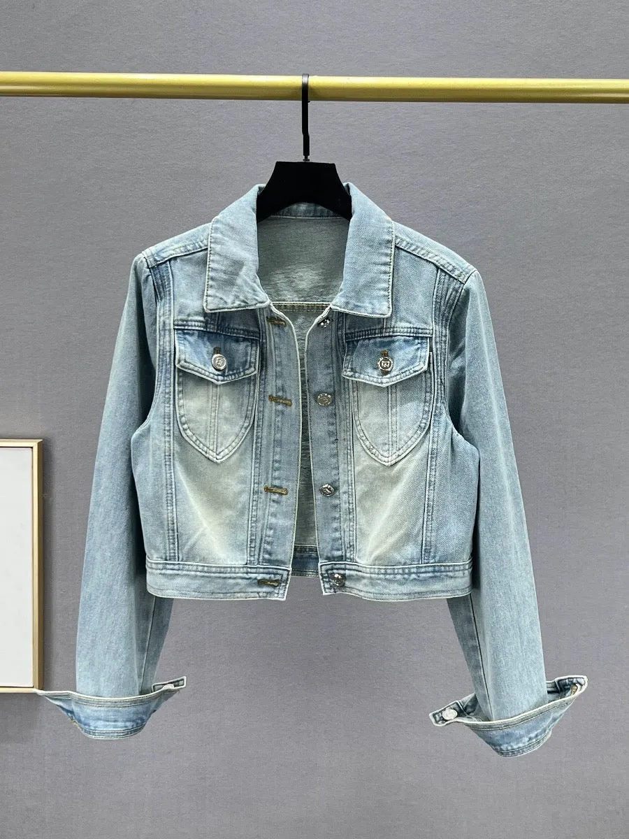 Short denim jacket for women 2024 spring new small slim slim ins Hong Kong style jacket trendy