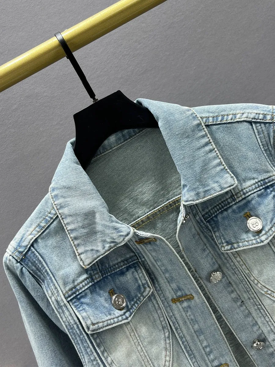 Short denim jacket for women 2024 spring new small slim slim ins Hong Kong style jacket trendy