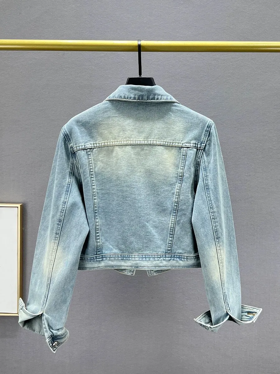 Short denim jacket for women 2024 spring new small slim slim ins Hong Kong style jacket trendy