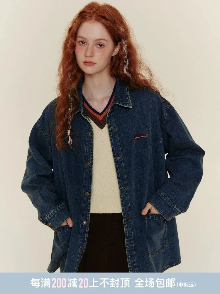 TAKEANAP Nap Retro Loose Denim Jacket Women 2024 New American Embroidered Long Sleeve Shirt Top