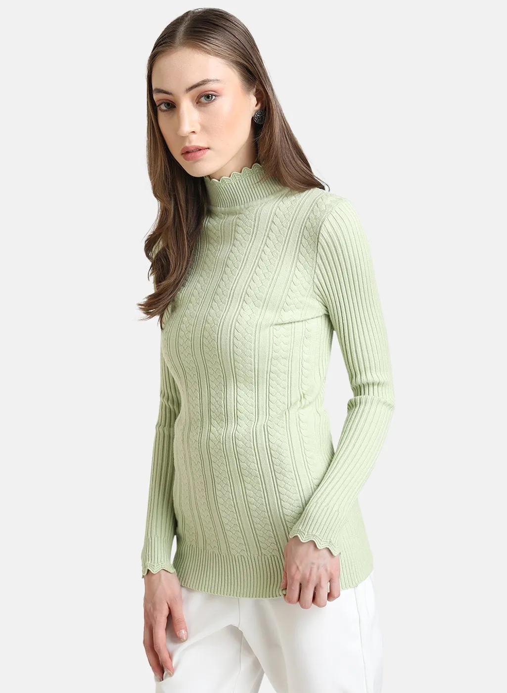 Textured Pullover With Scallop Neck