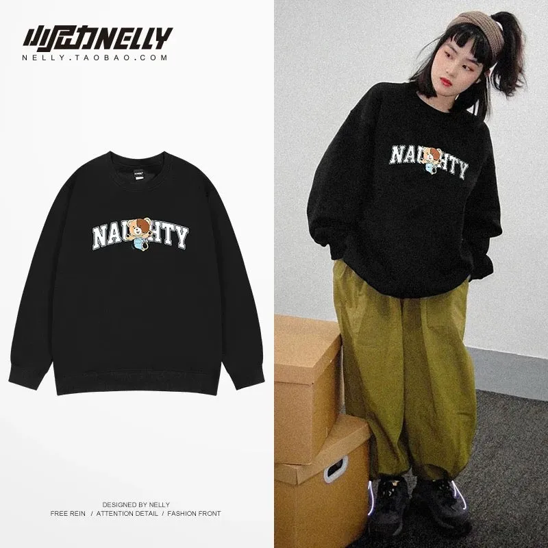 Trendy brand couple round neck sweatshirt for men and women oversize hip-hop street autumn and winter loose retro Japanese style