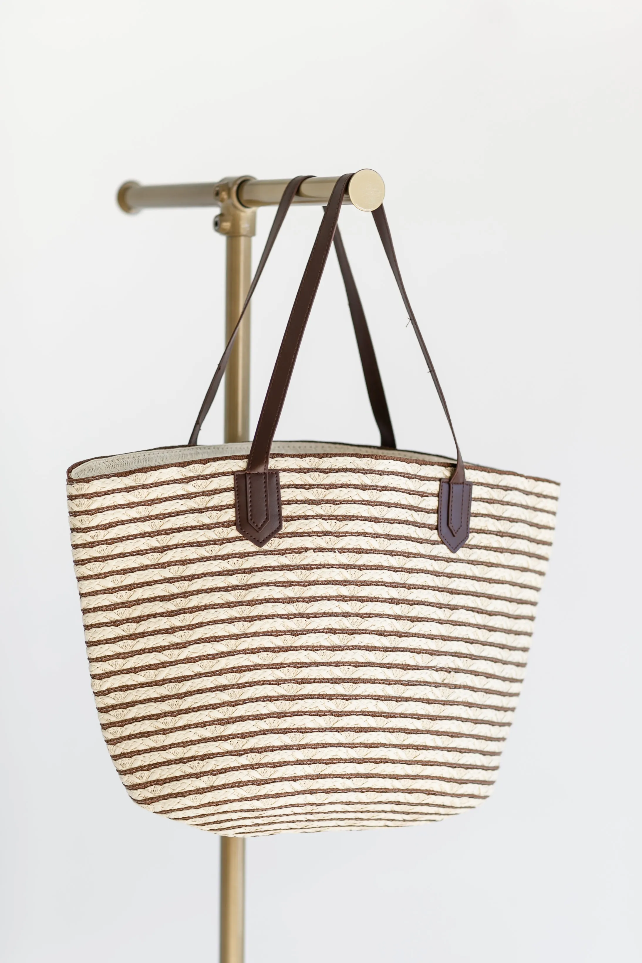 Two Tone Straw Tote with Brown Handle - FINAL SALE