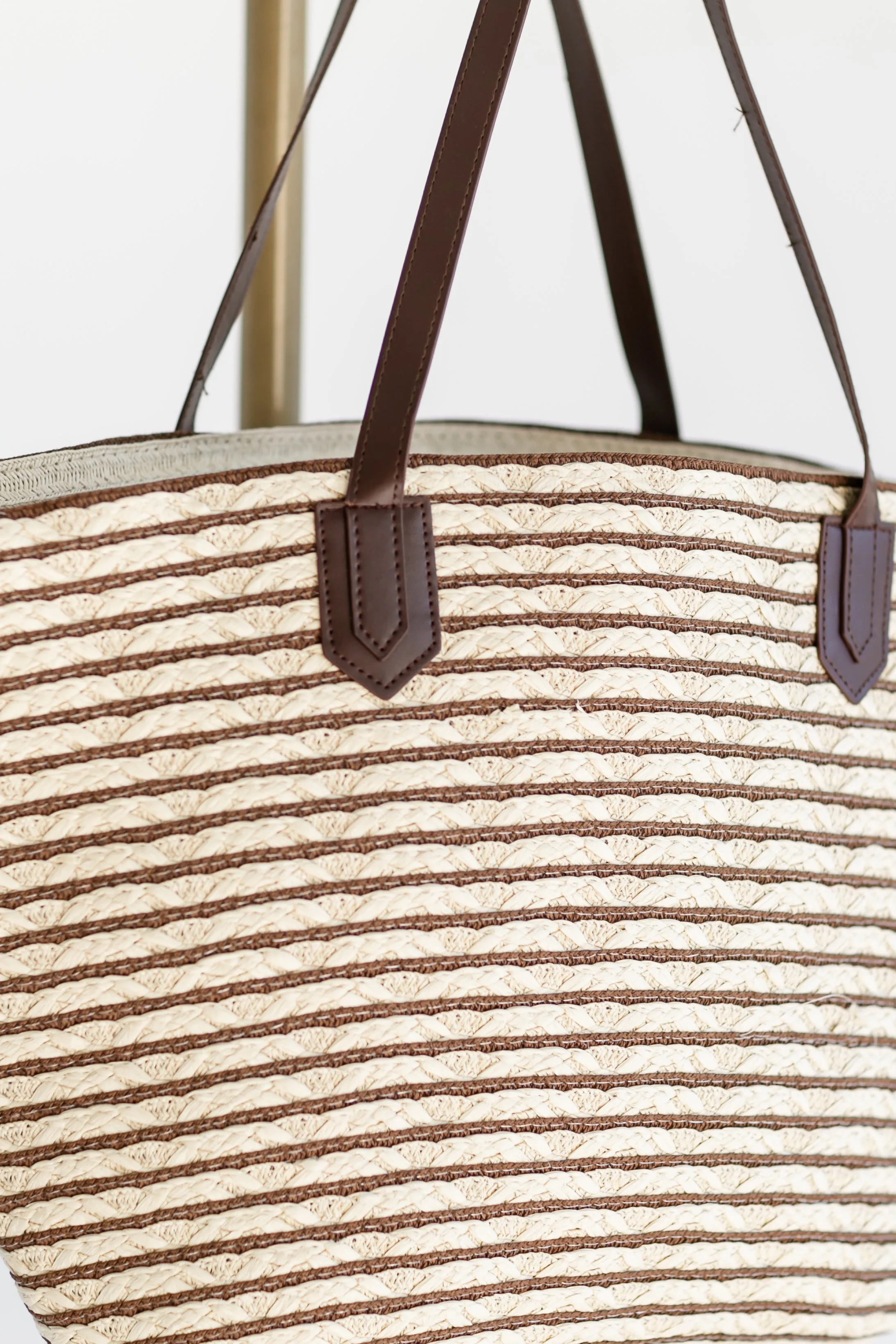 Two Tone Straw Tote with Brown Handle - FINAL SALE