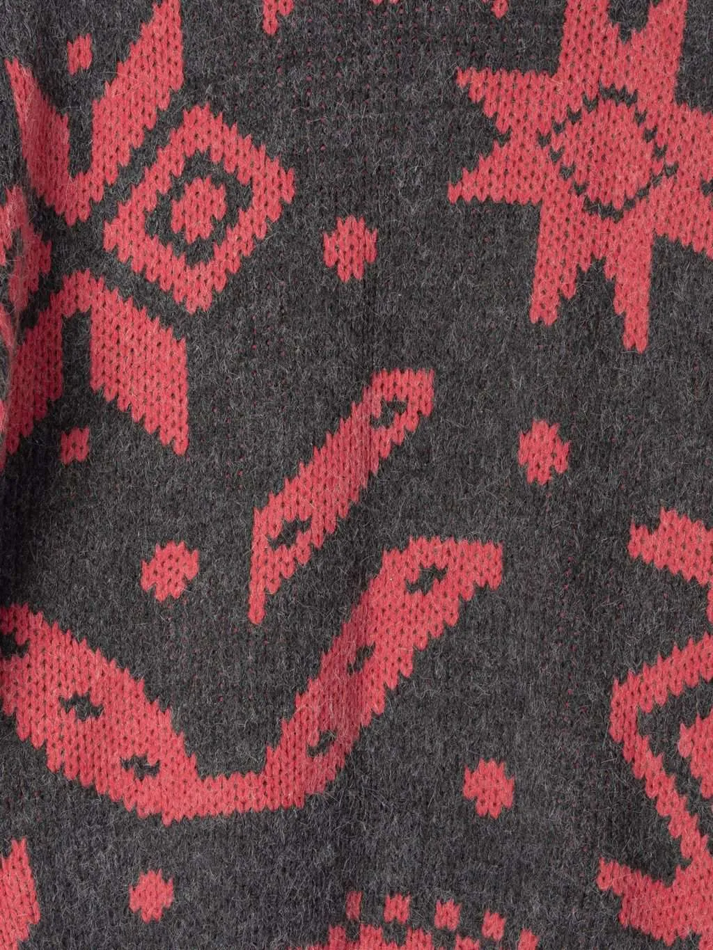 Unisex vintage knitted ski jumper with quarter zip and bold abstract pattern – M / L