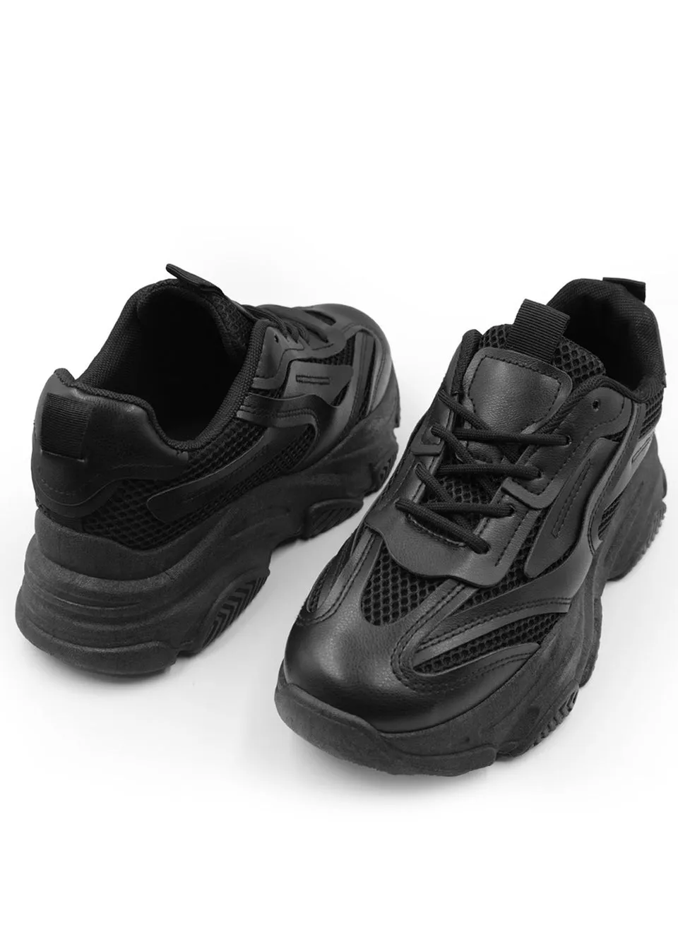 Where's That From Downtown Black Pu Chunky Sole Trainers