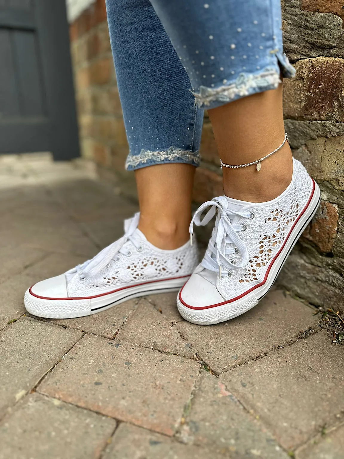 White Crochet Trainers Amanda