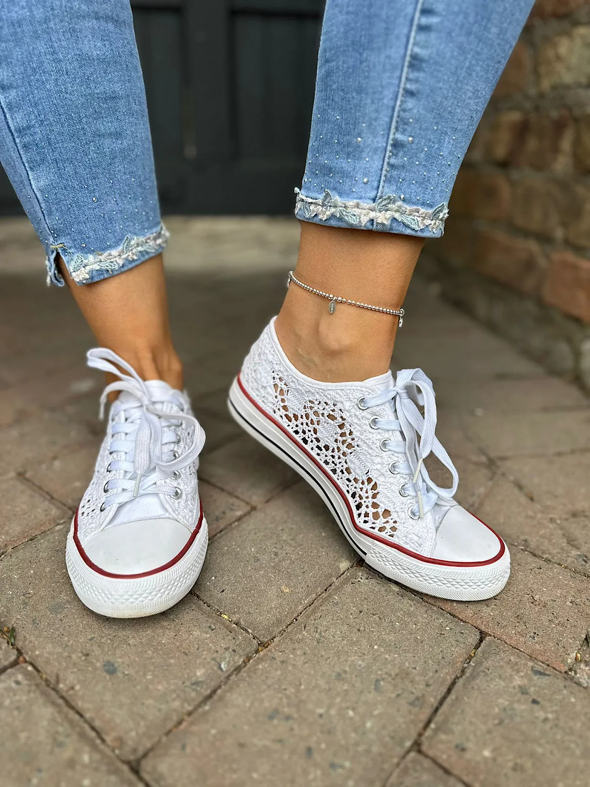 White Crochet Trainers Amanda