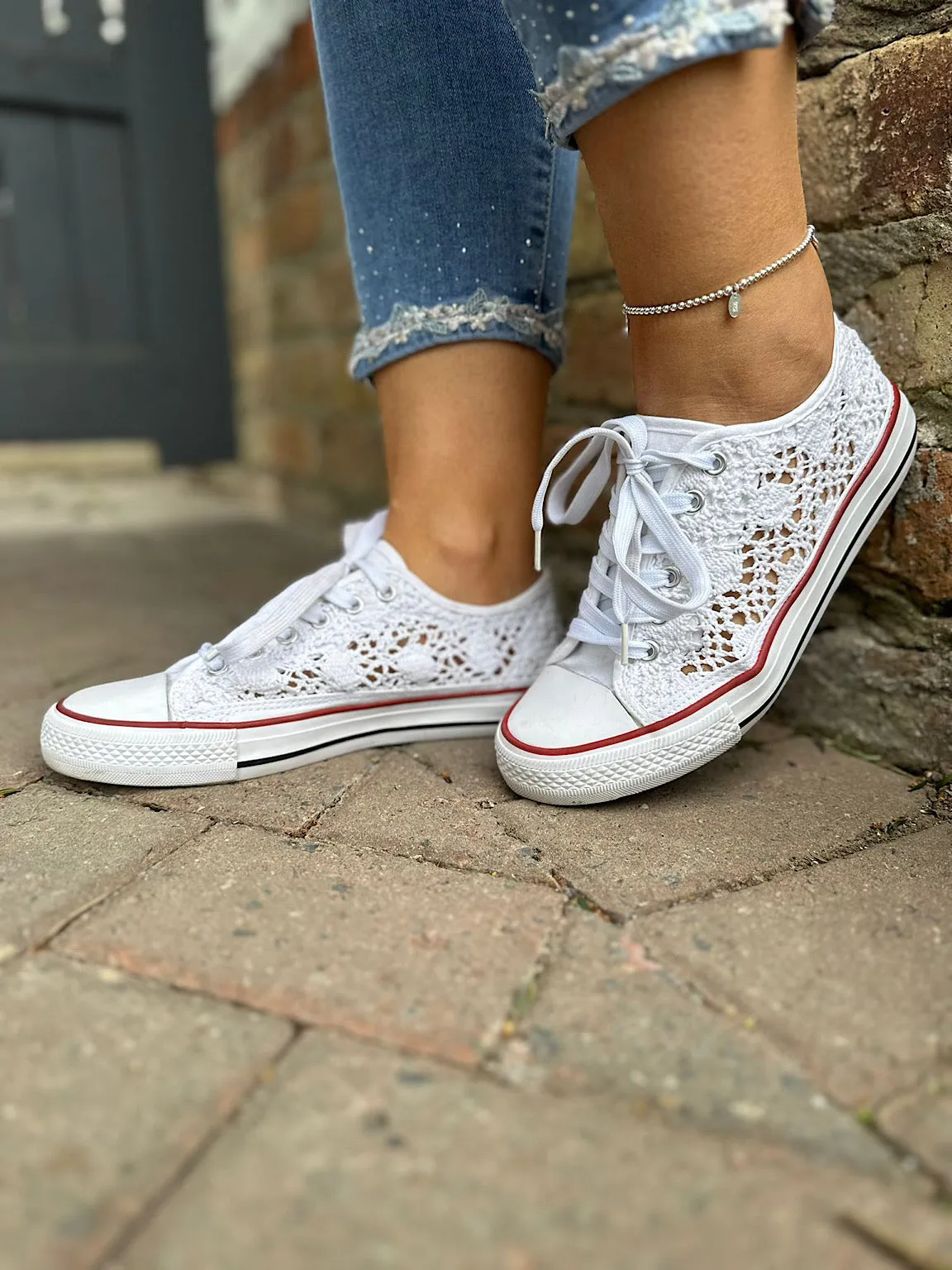 White Crochet Trainers Amanda