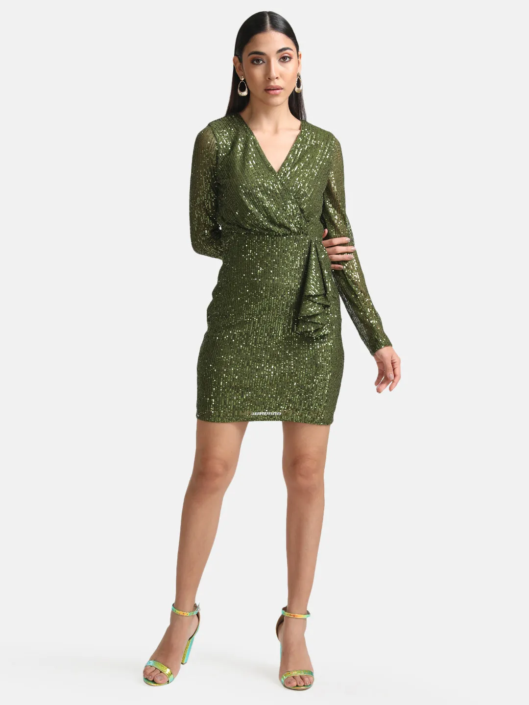 Wrap Detailed Sequin Mini Dress