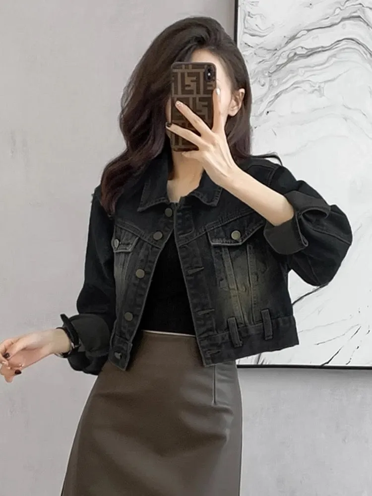 Xiaoxiangfeng hot girl short denim jacket for women spring and autumn 2024 design high-end loose retro blue denim jacket