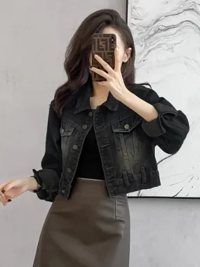 Xiaoxiangfeng hot girl short denim jacket for women spring and autumn 2024 design high-end loose retro blue denim jacket