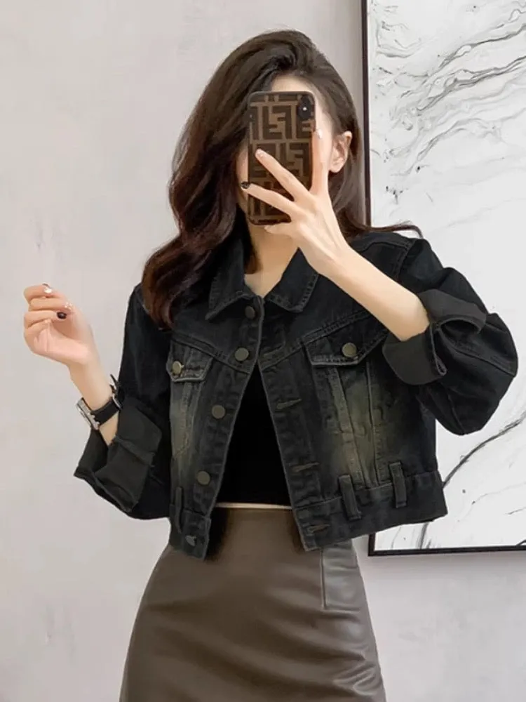 Xiaoxiangfeng hot girl short denim jacket for women spring and autumn 2024 design high-end loose retro blue denim jacket