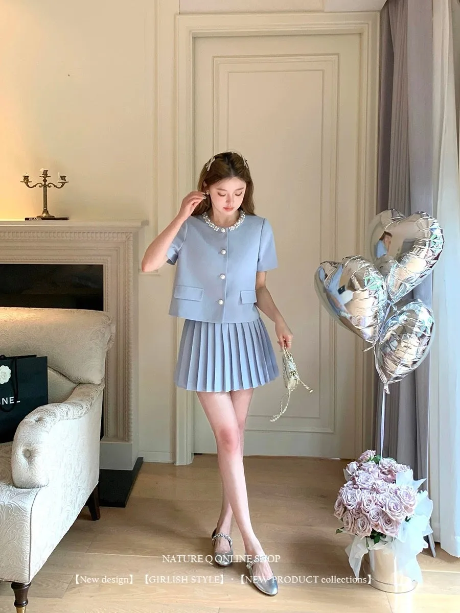 Yang Xiaojuan's French style rich daughter Xiaoxiang style suit women's summer jacket high-end top two-piece set pleated culotte