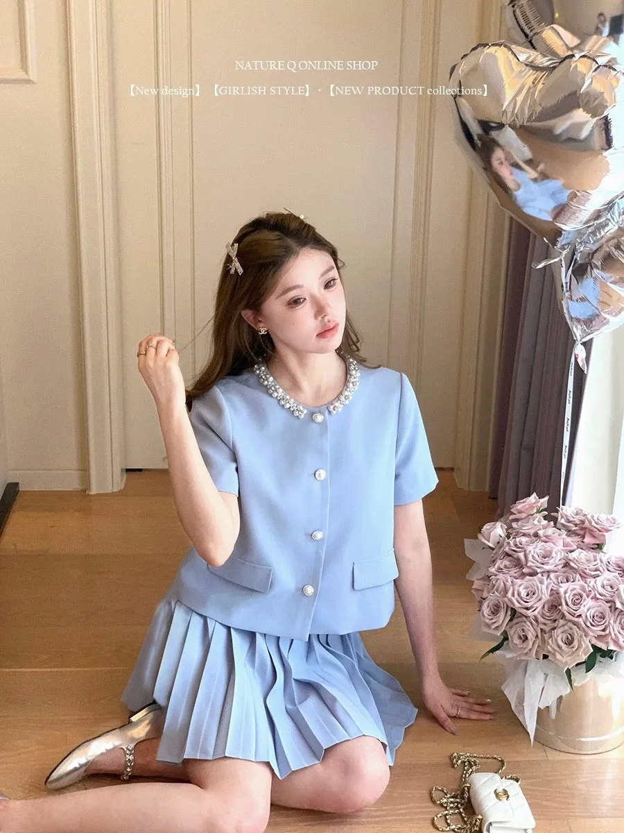 Yang Xiaojuan's French style rich daughter Xiaoxiang style suit women's summer jacket high-end top two-piece set pleated culotte