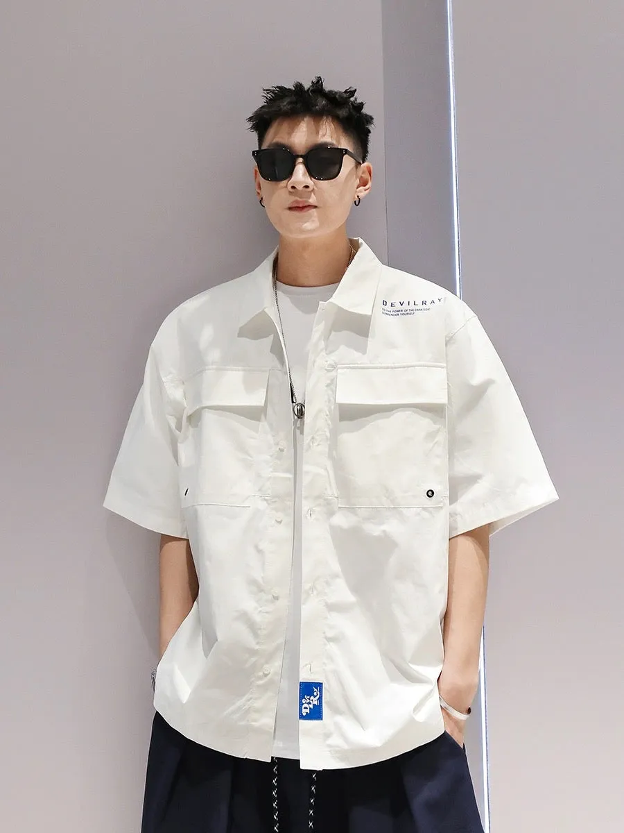 YOUSHU solid color large pocket work shirt short-sleeved summer men's new pure cotton casual simple half-sleeved jacket