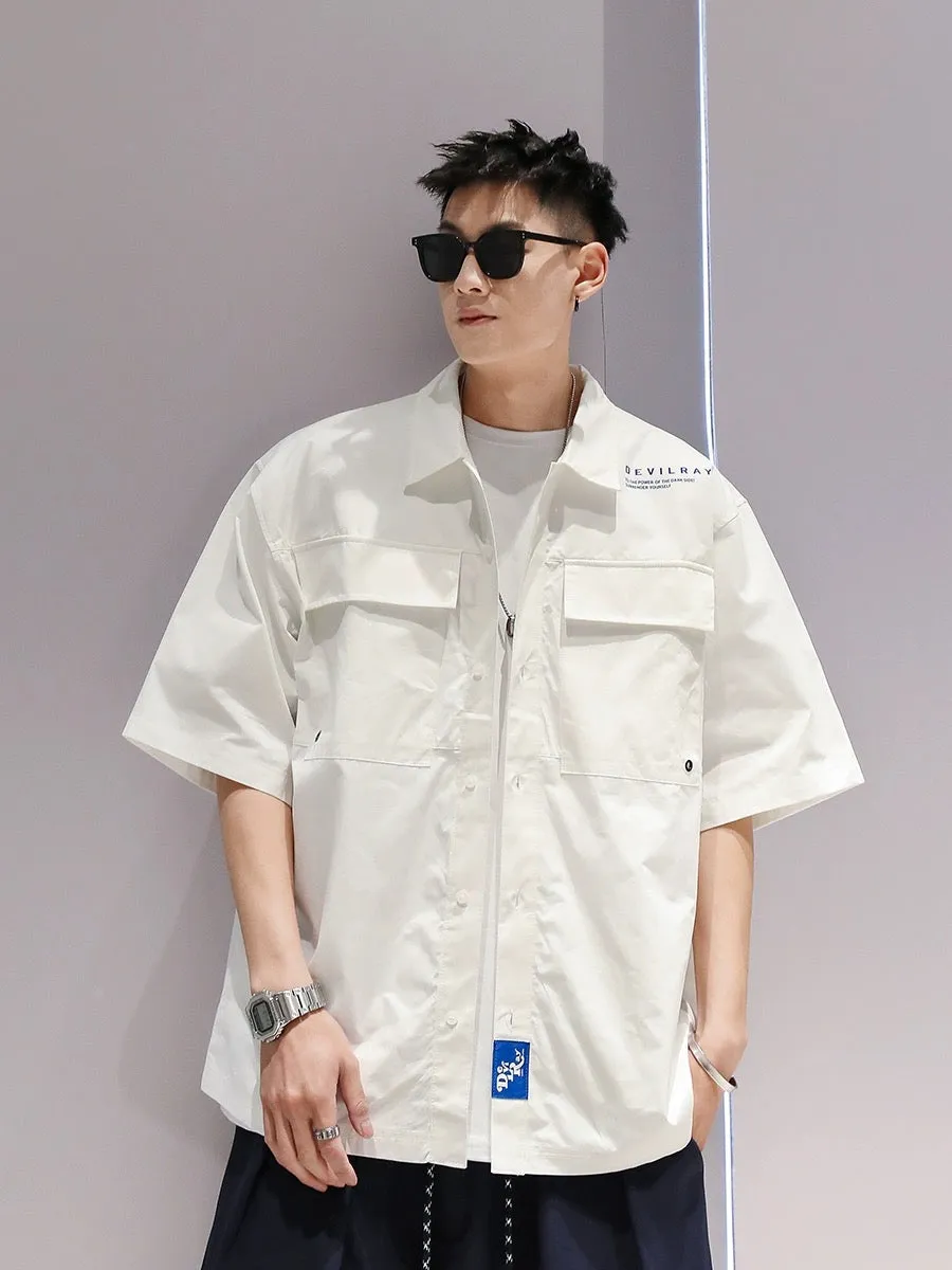 YOUSHU solid color large pocket work shirt short-sleeved summer men's new pure cotton casual simple half-sleeved jacket