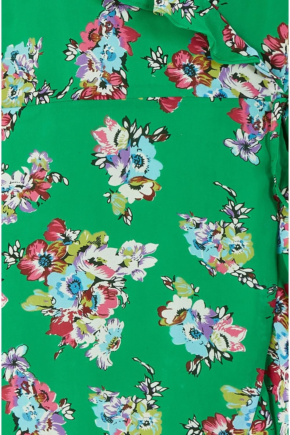 Yumi Green Floral Frill Wrap Midi Dress